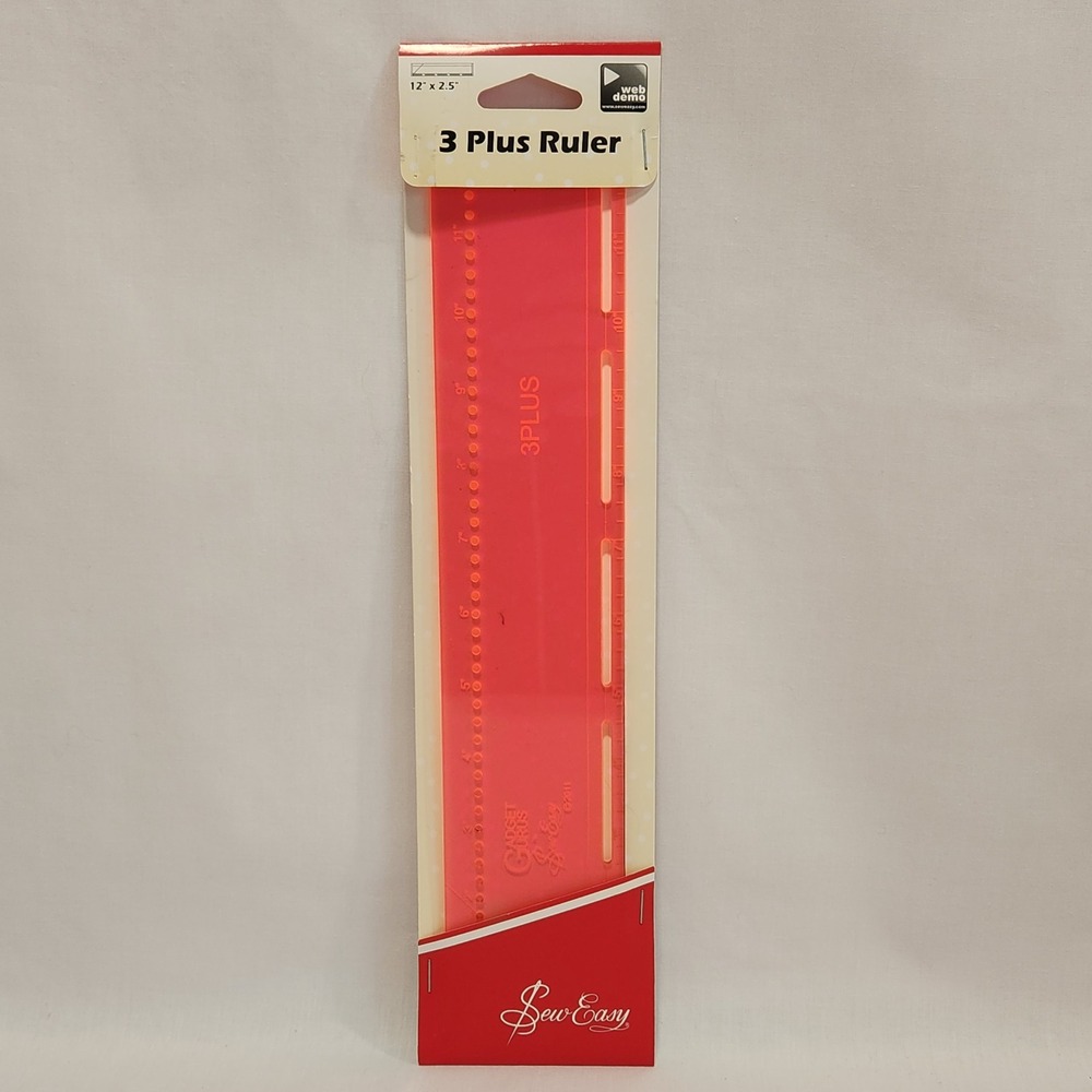 Sew Easy 3 Plus Ruler 12 x 2.5 Inch Pink‎ Quilting Ruler for Strips or Circles